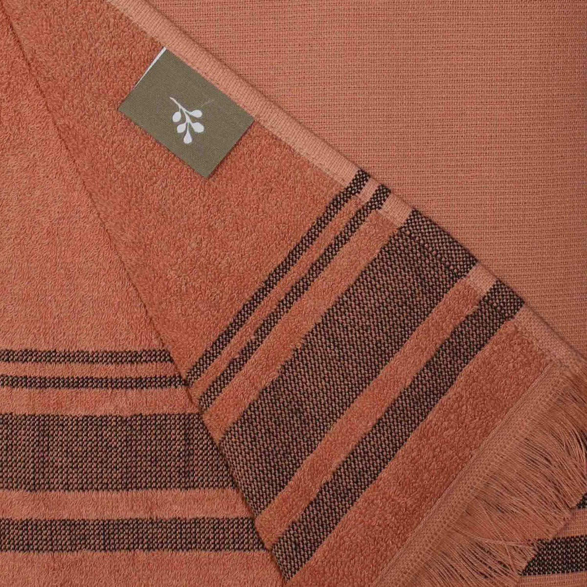 FARO - Fouta éponge coton  100x180 rose argile / noir