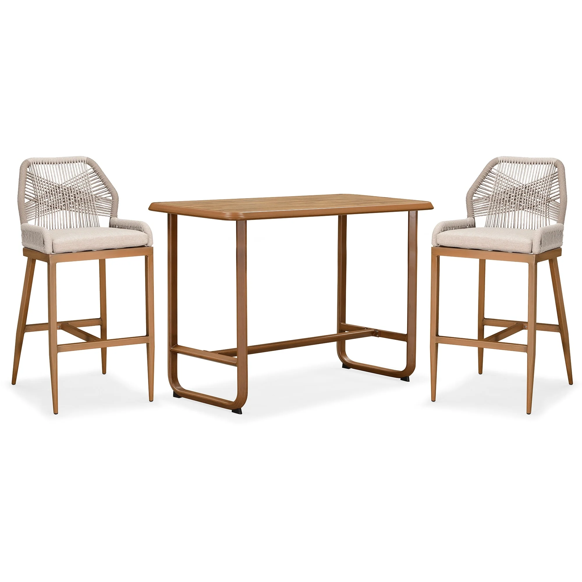 PURPLE LEAF 3 Pieces Patio Bar Set Modern Aluminum High Top Table and Wicker Bar Chairs Set for Poolside Pub Cafe