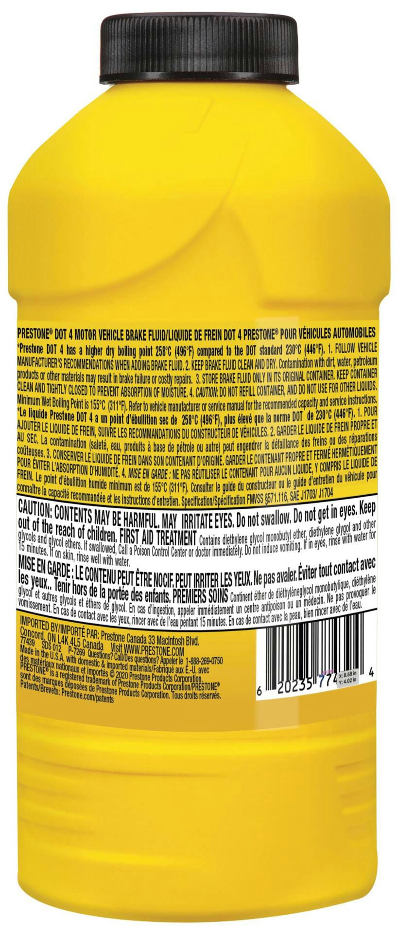 Prestone® DOT 4 Brake Fluid - Synthetic, High Grade, 80,500km - 355mL