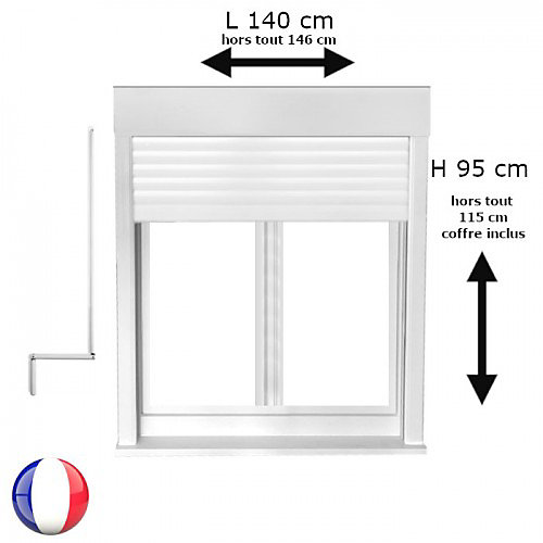 Fenêtre PVC avec volet roulant manivelle PVC H 95 x L 140 cm 2 vantaux pour pose en neuf