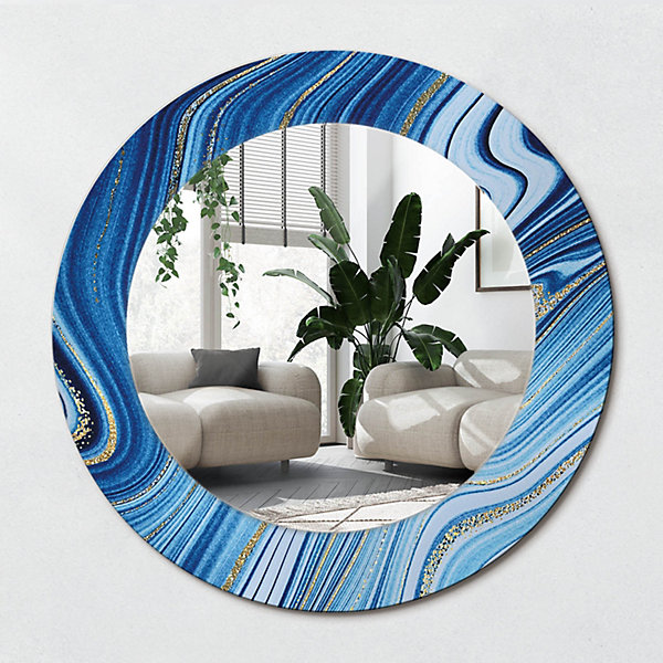 Miroir Rond Décoratif Cadre Imprimé Wallfluent fi50 cm Rivière De Marbre Tendance Intemporelle Chambre Salon