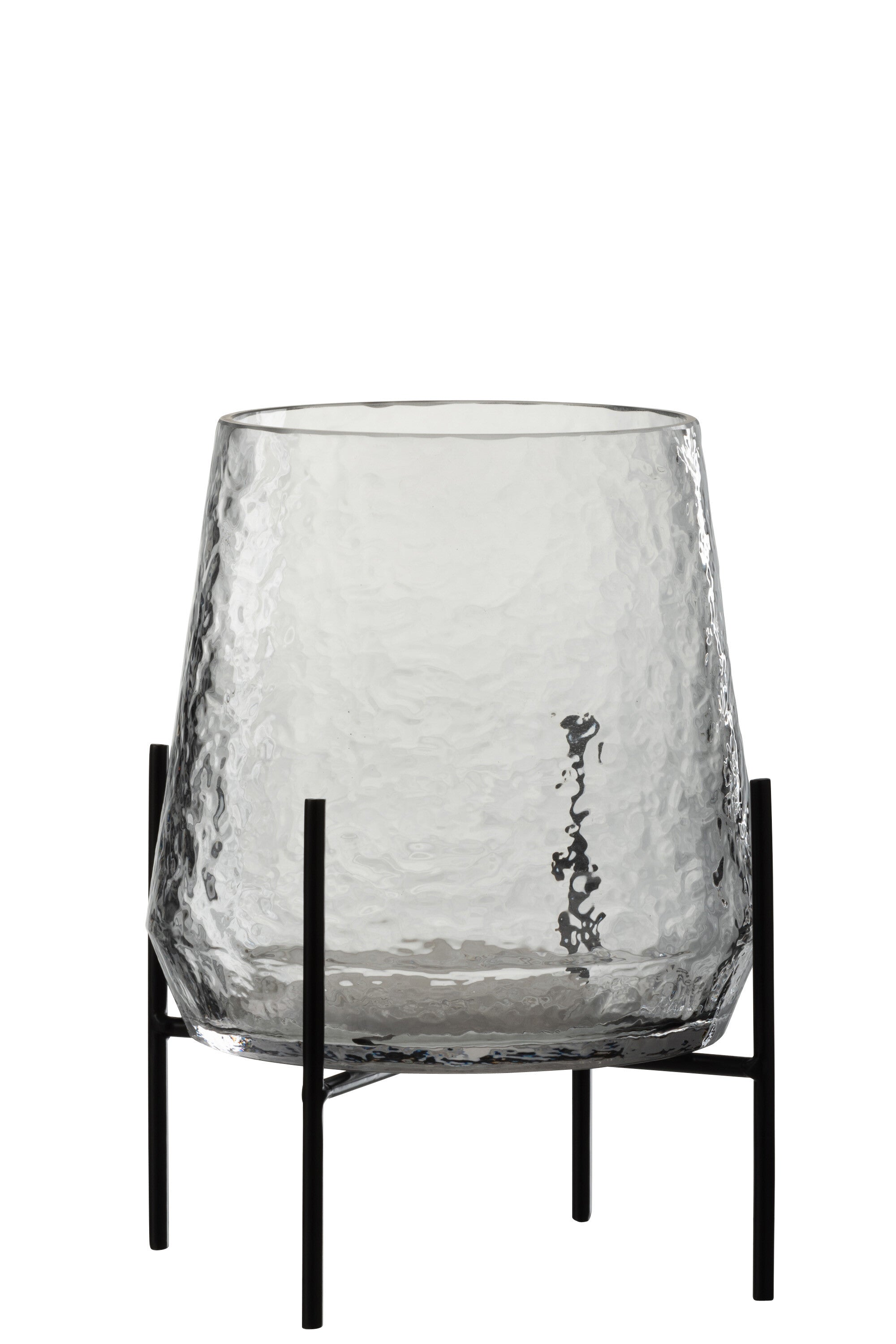 J-Line vaas Op Voet Oneffen - glas - transparant/zwart - small - Ø 19.5 cm