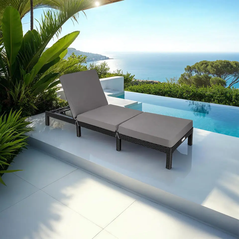 tectake Wicker ligbed Sofia, Zwart