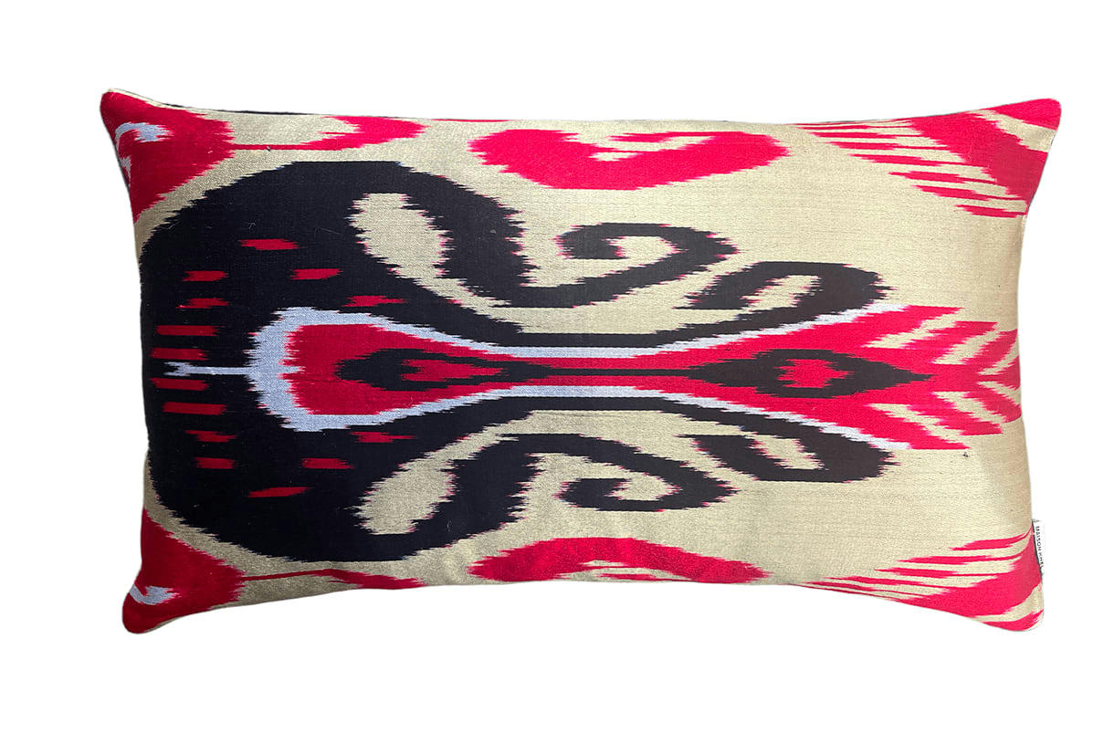 - Housse de coussin double soie ikat  30x60 rouge