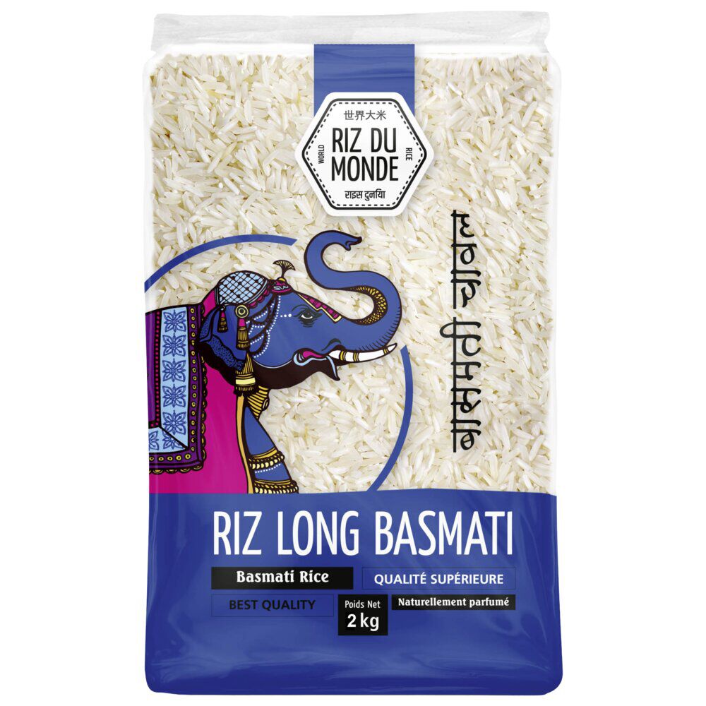Riz long basmati Riz Du Monde qualité supérieure naturellement parfumé 2kg