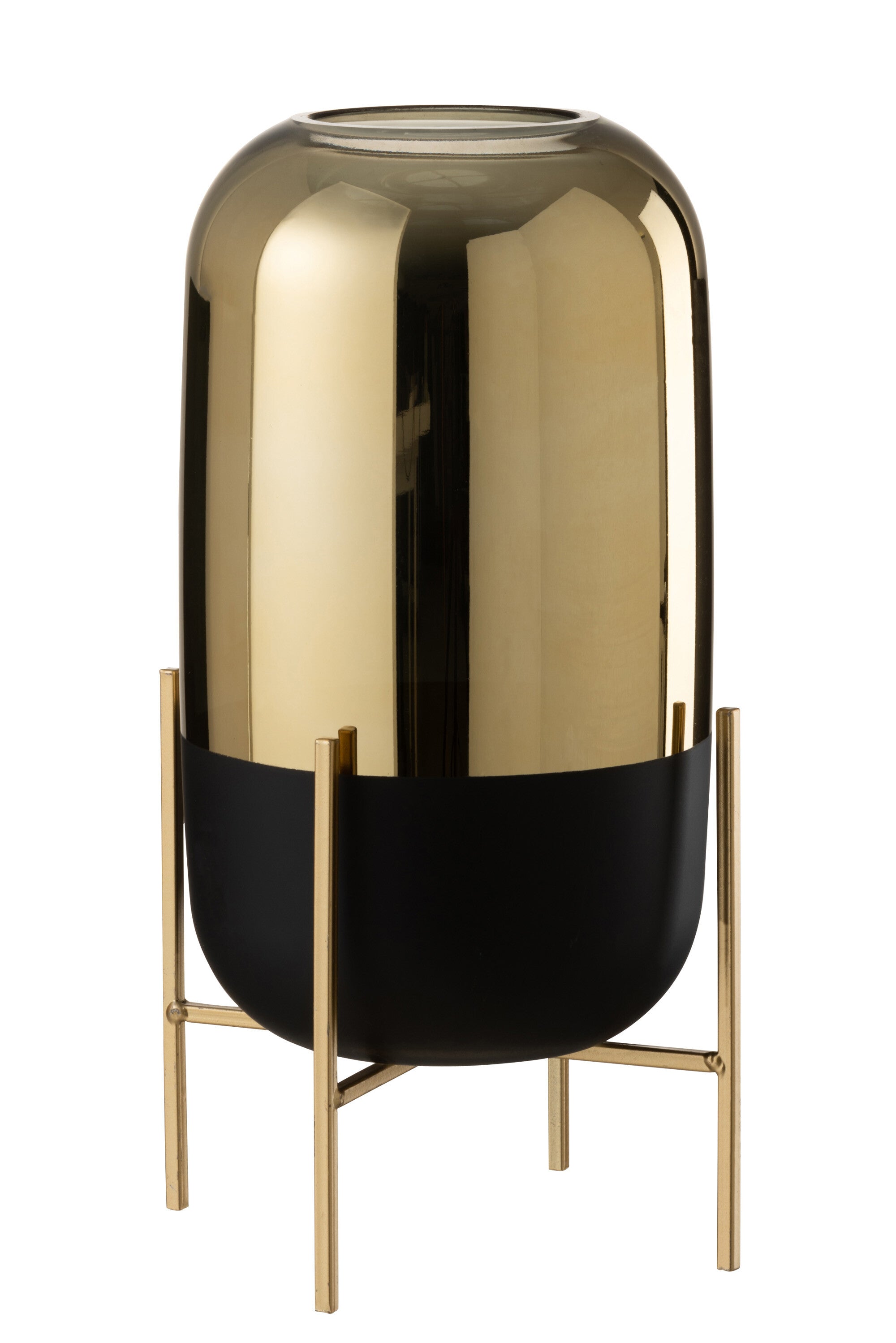 J-Line windlicht Op Voet - kaarshouder - glas - zwart/goud - large