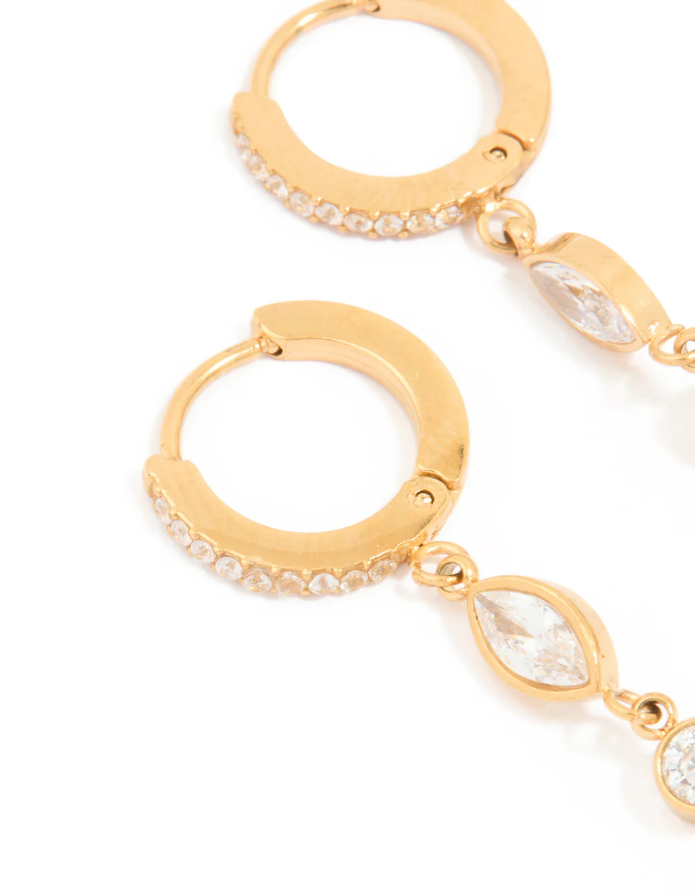 Waterproof Gold Plated Stainless Steel Cubic Zirconia Droplet Huggie Earrings