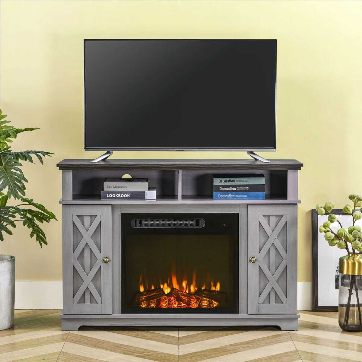 48 in. TV Stand Console for TVs up to 55 in. with Electric Fireplace - 48 in Width