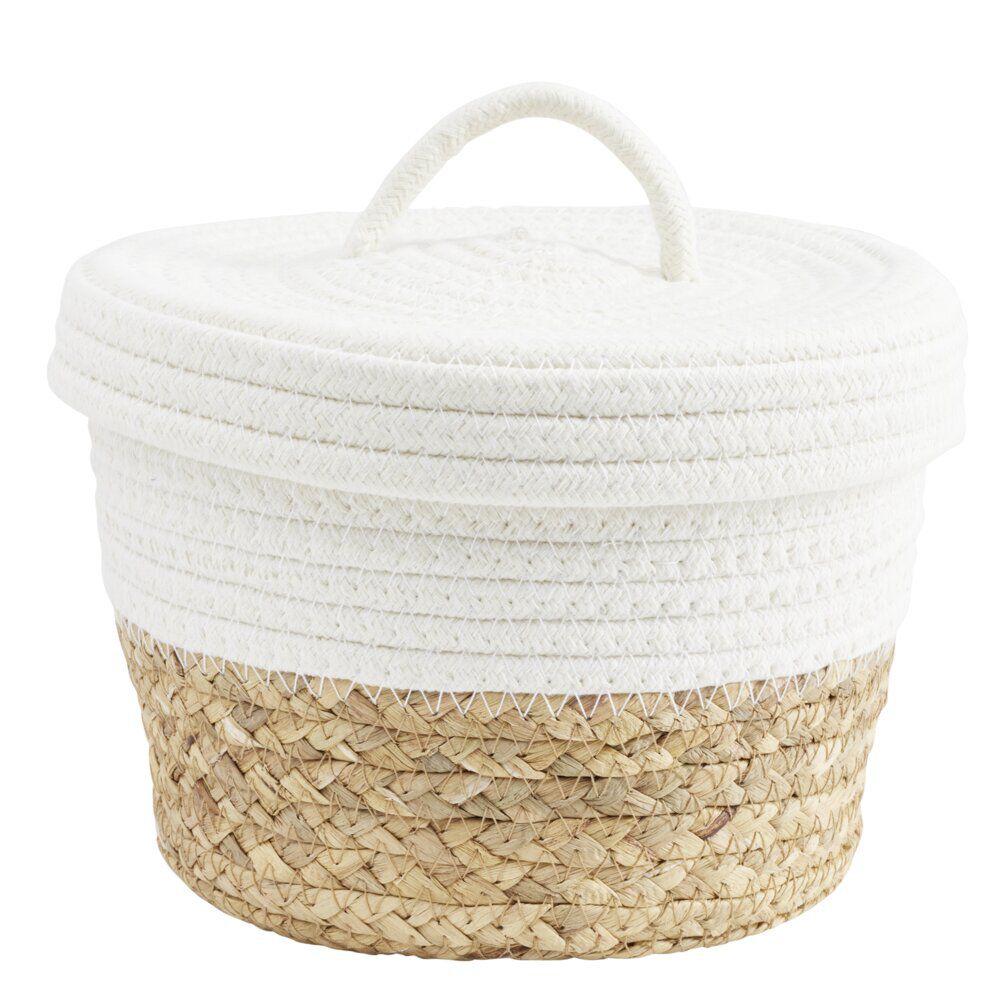 Panière avec couvercle coton jute blanc et naturel petit modèle Ø22xH15cm