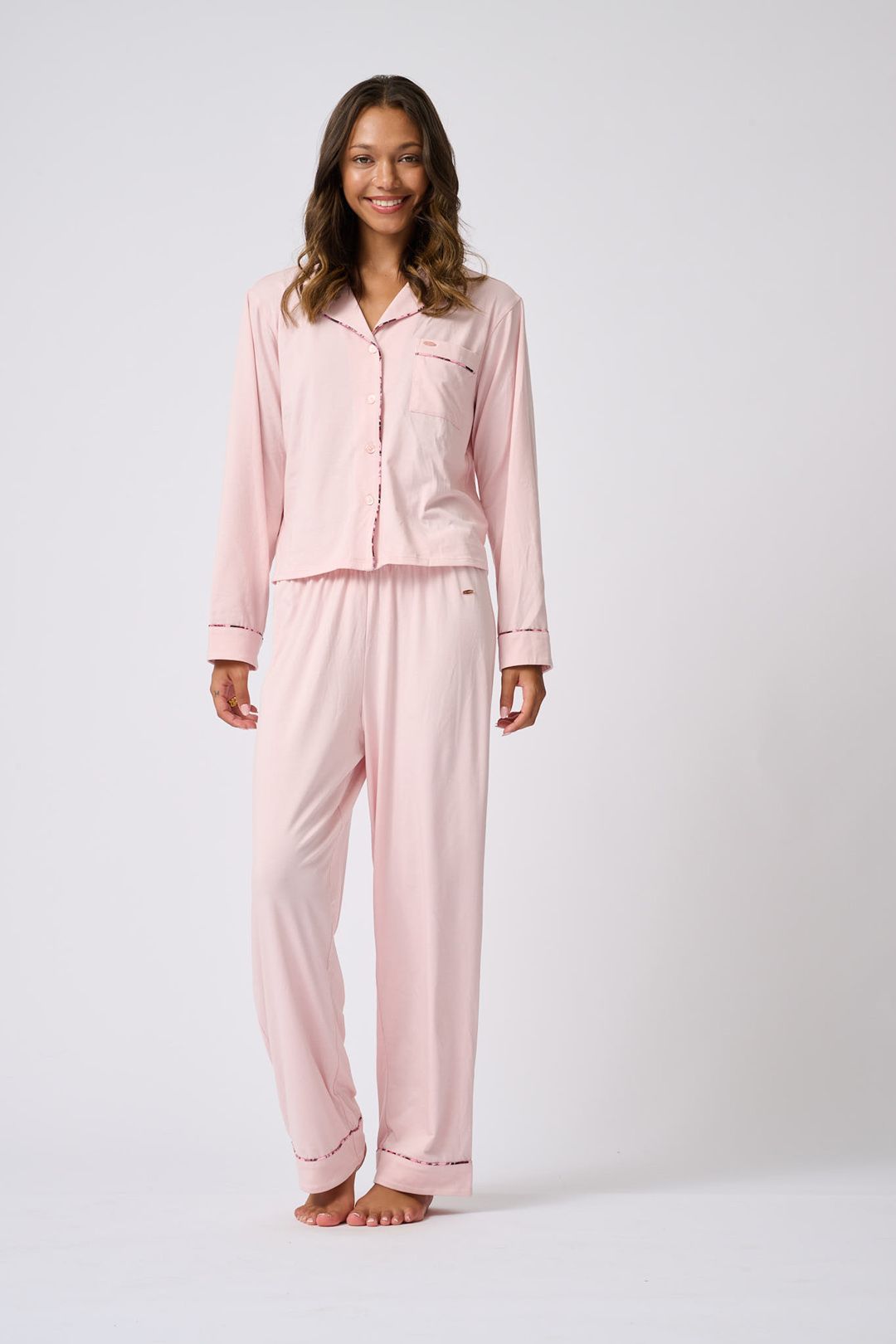 Ted Baker Pandora Long Pyjama Set With Contrast Print Piping Barely There