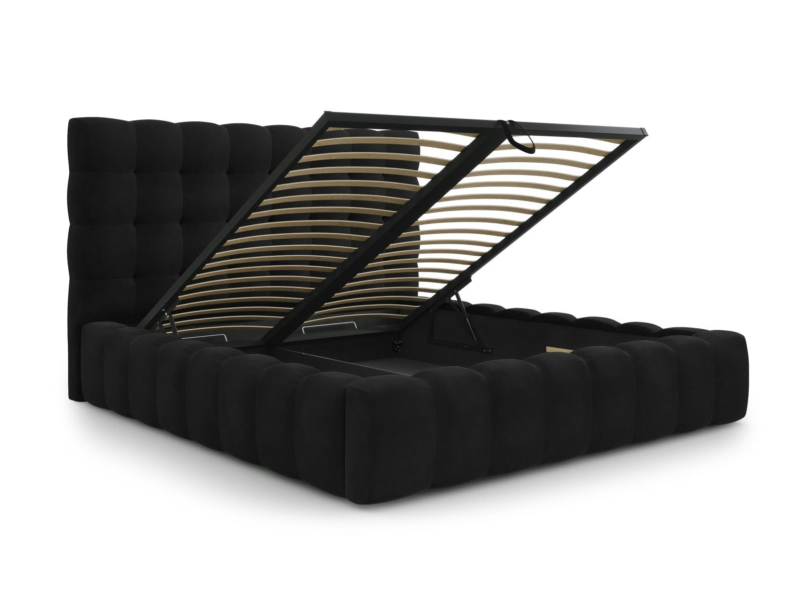 MAMAIA - Lit coffre en avec tête de lit 180x200cm en tissu velours noir