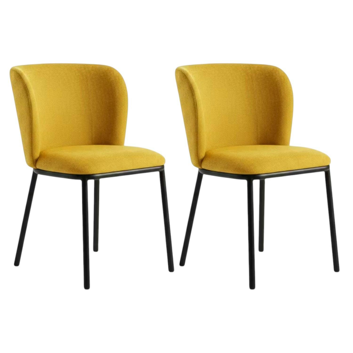 Chaise tissu moutarde dossier courbe (x2) AUREN