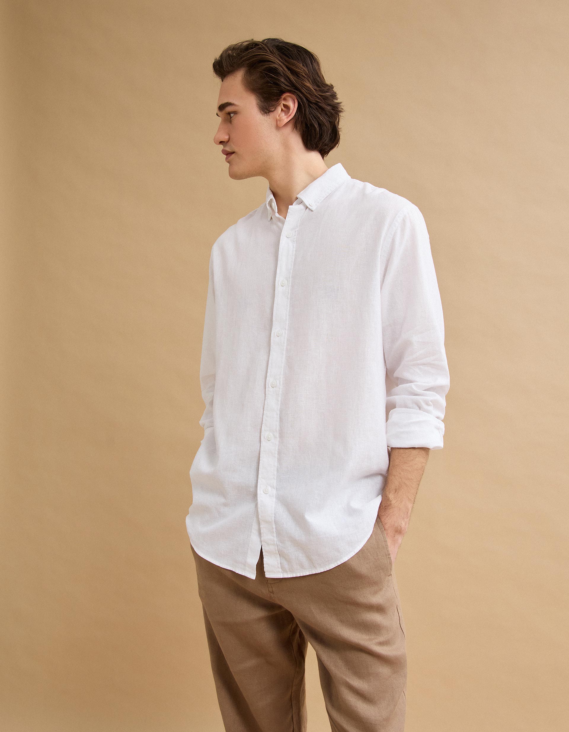 Camisa com Linho, Homem, Branco