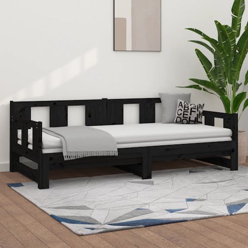 NNEVL Pull-out Day Bed Black Solid Wood Pine 2x(92x187) cm