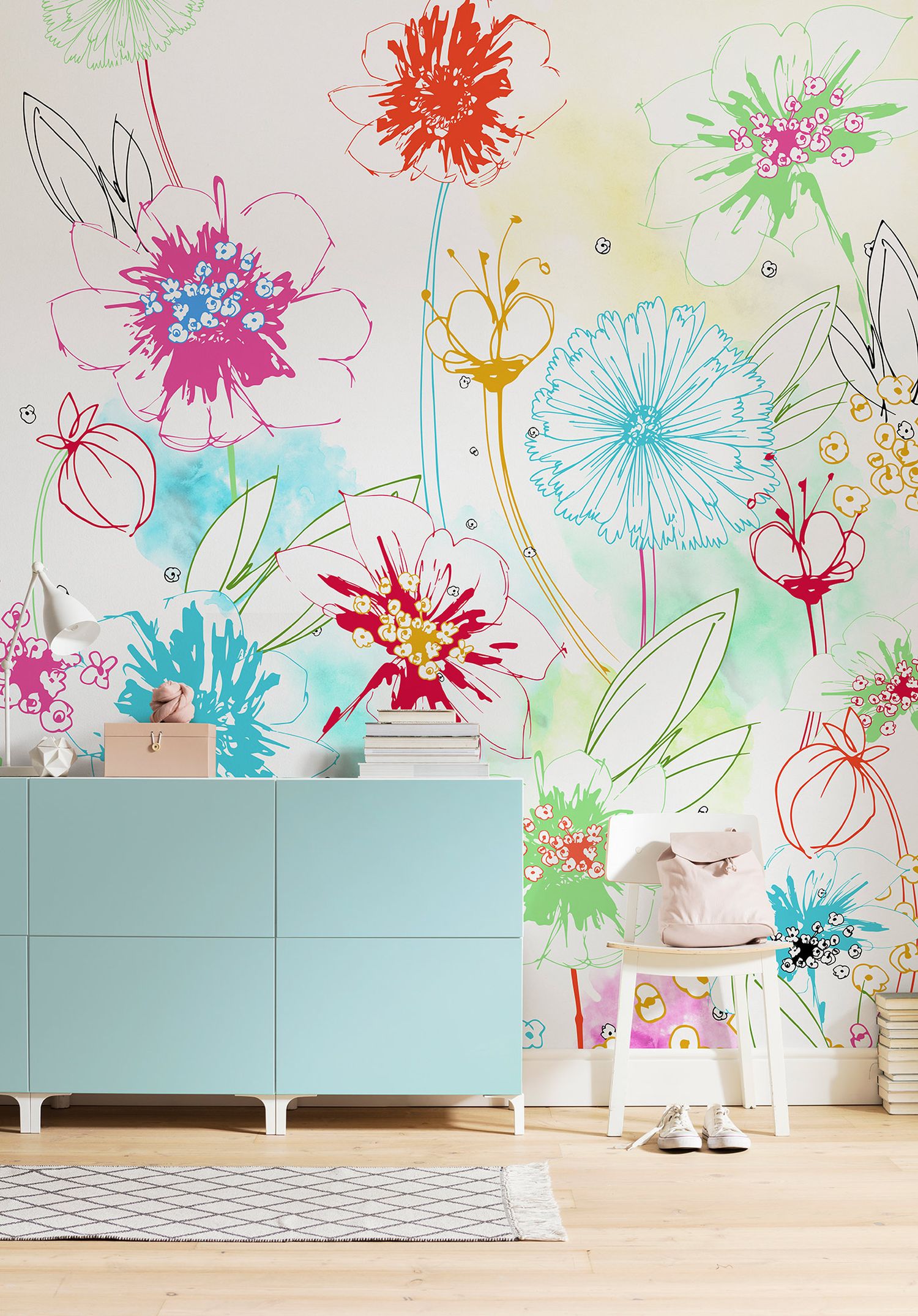 Komar fotobehang speelse bloemen multicolor - 200 x 250 cm - 611628