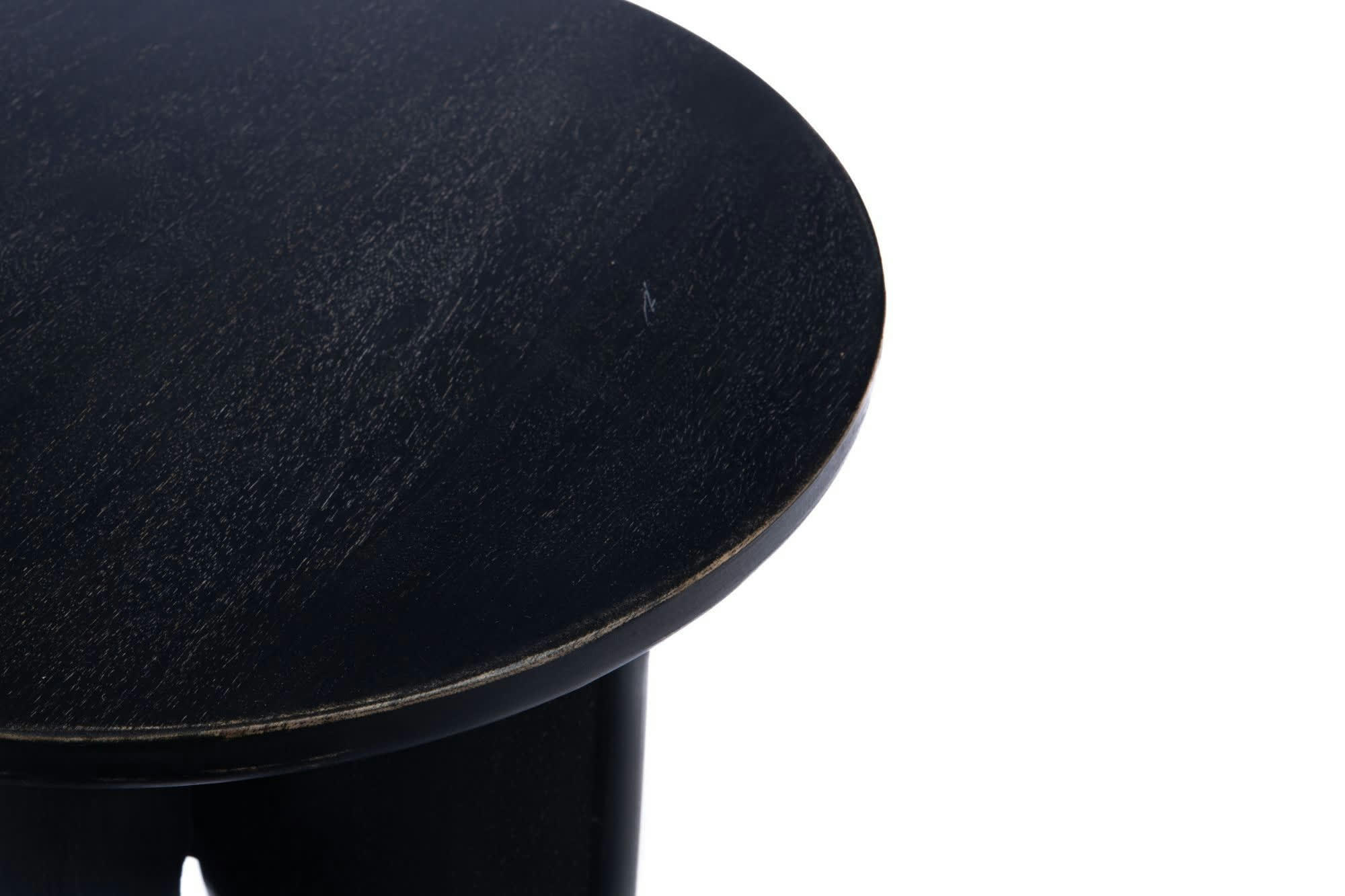 EUDES - Bout de canapé rond en manguier noir patiné D46