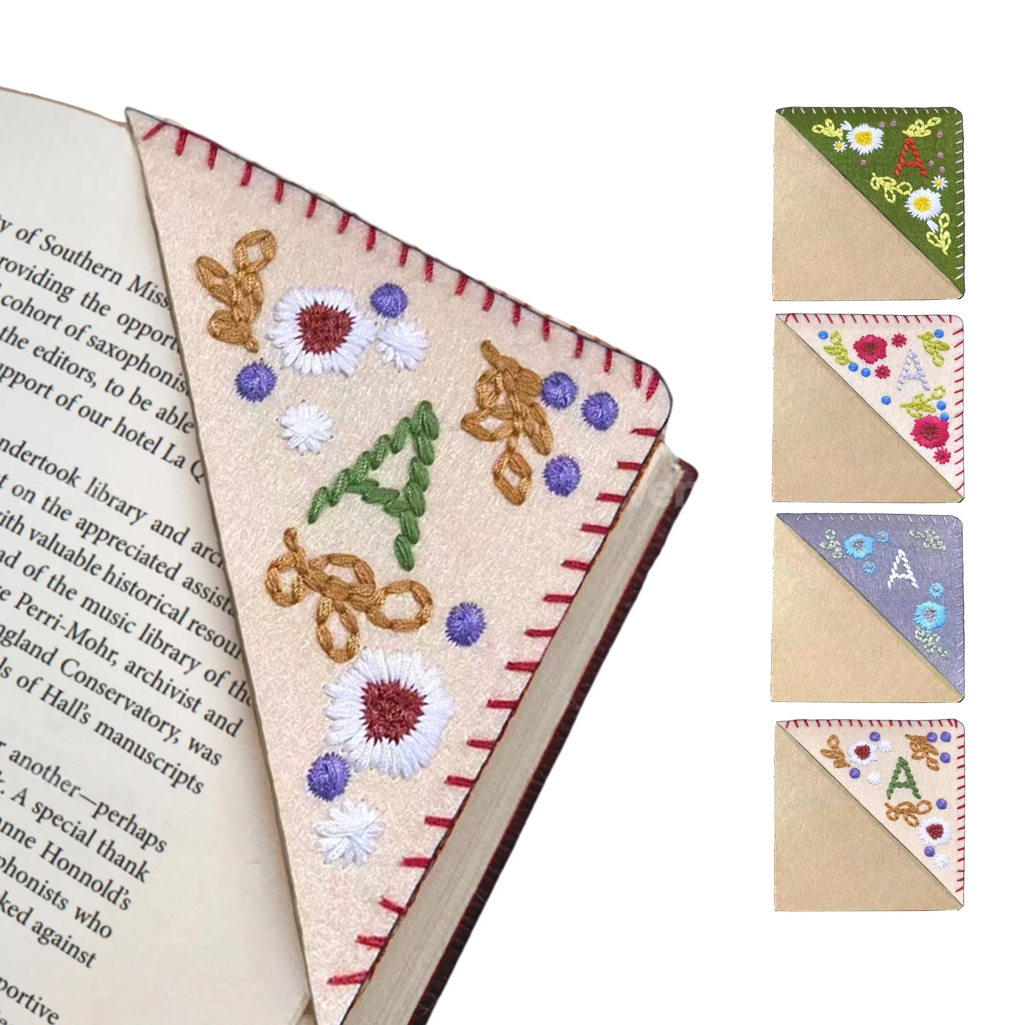 Handmade Embroidered Corner Page Bookmark, A to Z letters Personalized Bookmark, Handmade Gift for Booklovers, Mom Gift