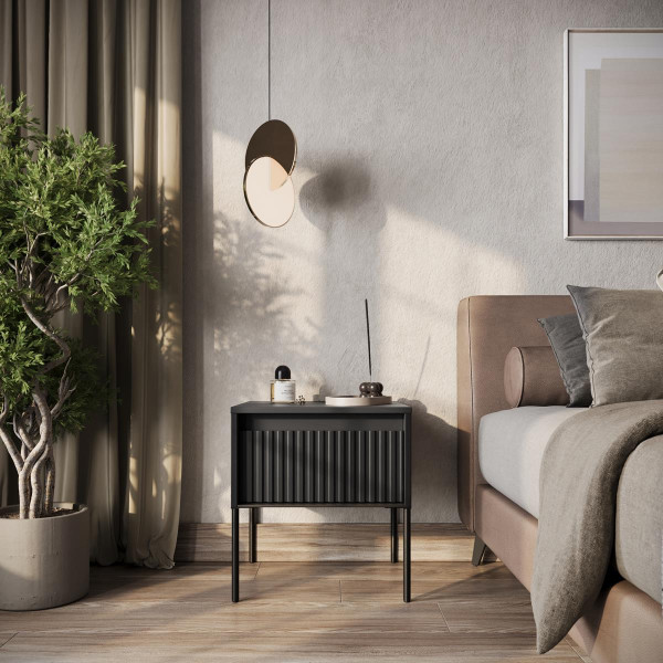 Czarny stolik nocny glamour do stylowej sypialni FLORES
