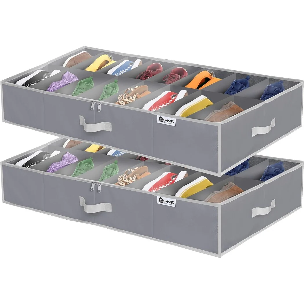 HOLDN' STORAGE Under Bed Shoe Organizer - Set of 2, Tear-Resistant 600D Material - Holds Up to 32 Pairs of Shoes