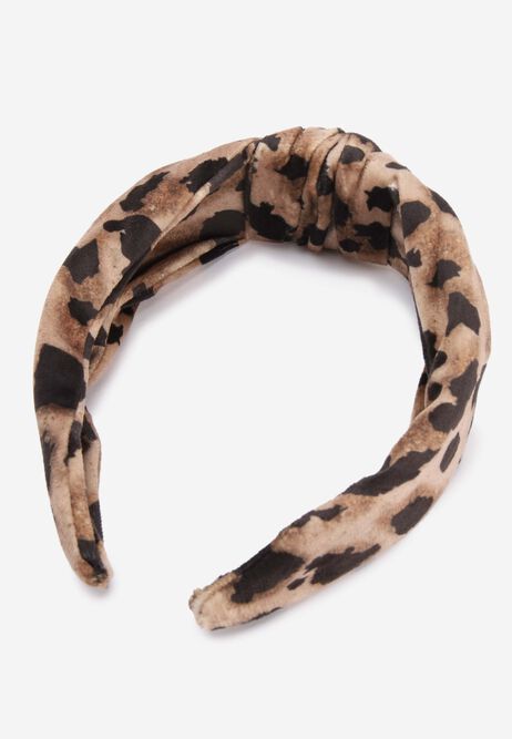Womens Brown Animal Print Knot Headband