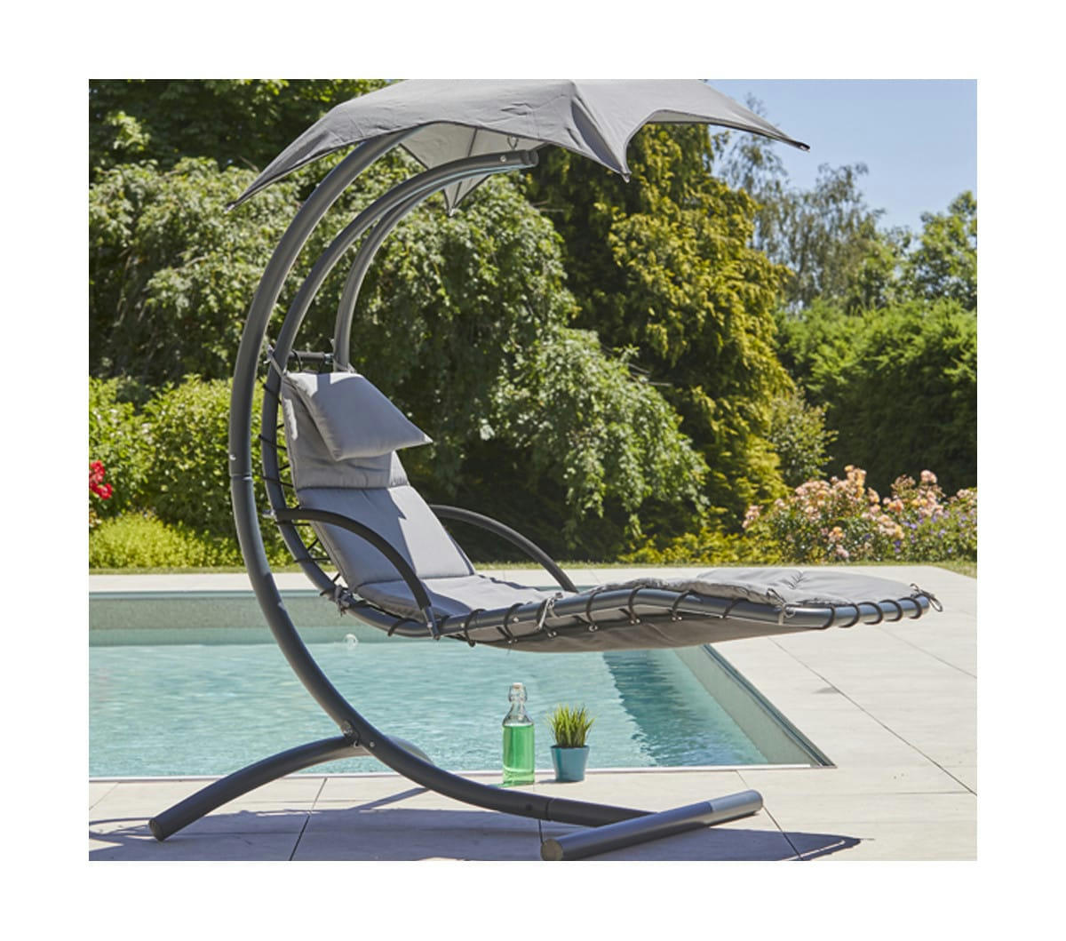 BENDIGO - Fauteuil de jardin suspendu 1 places en acier gris perle