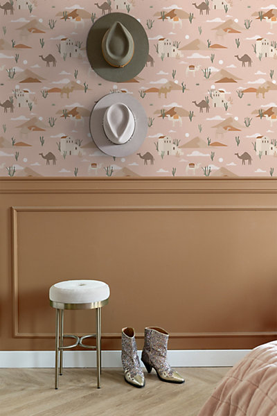 ESTAhome papier peint chameaux et cactus rose terracotta 50 x 900 cm