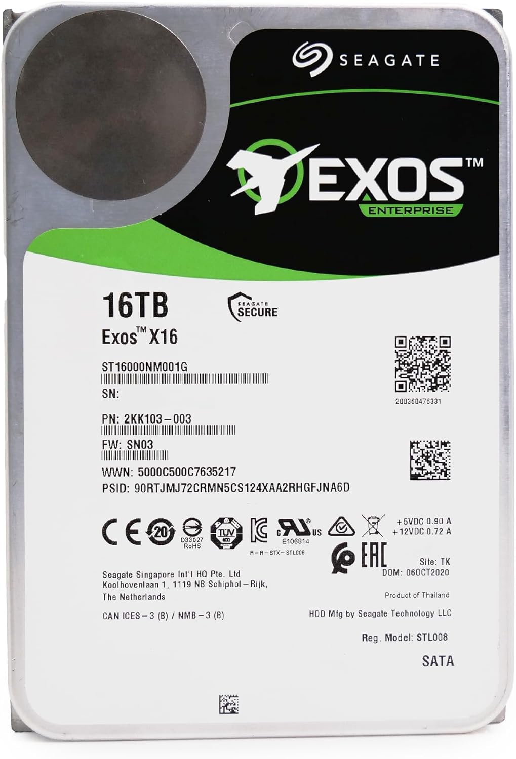 Seagate 16TB HDD Exos X16 7200 RPM 512e/4Kn SATA 6Gb/s 256MB Cache 3.5-Inch Enterprise Hard Drive (ST16000NM001G) (Renewed)