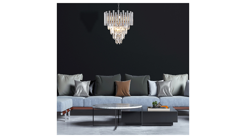Lampa wisząca Madison 9-punktowa kryształowa srebrna