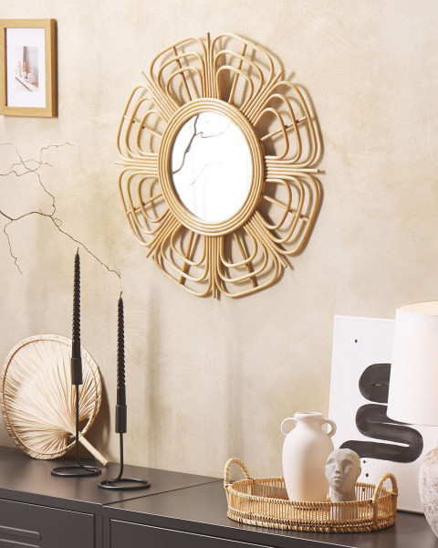 Lustro ścienne forma słońca rattan 60 cm naturalne