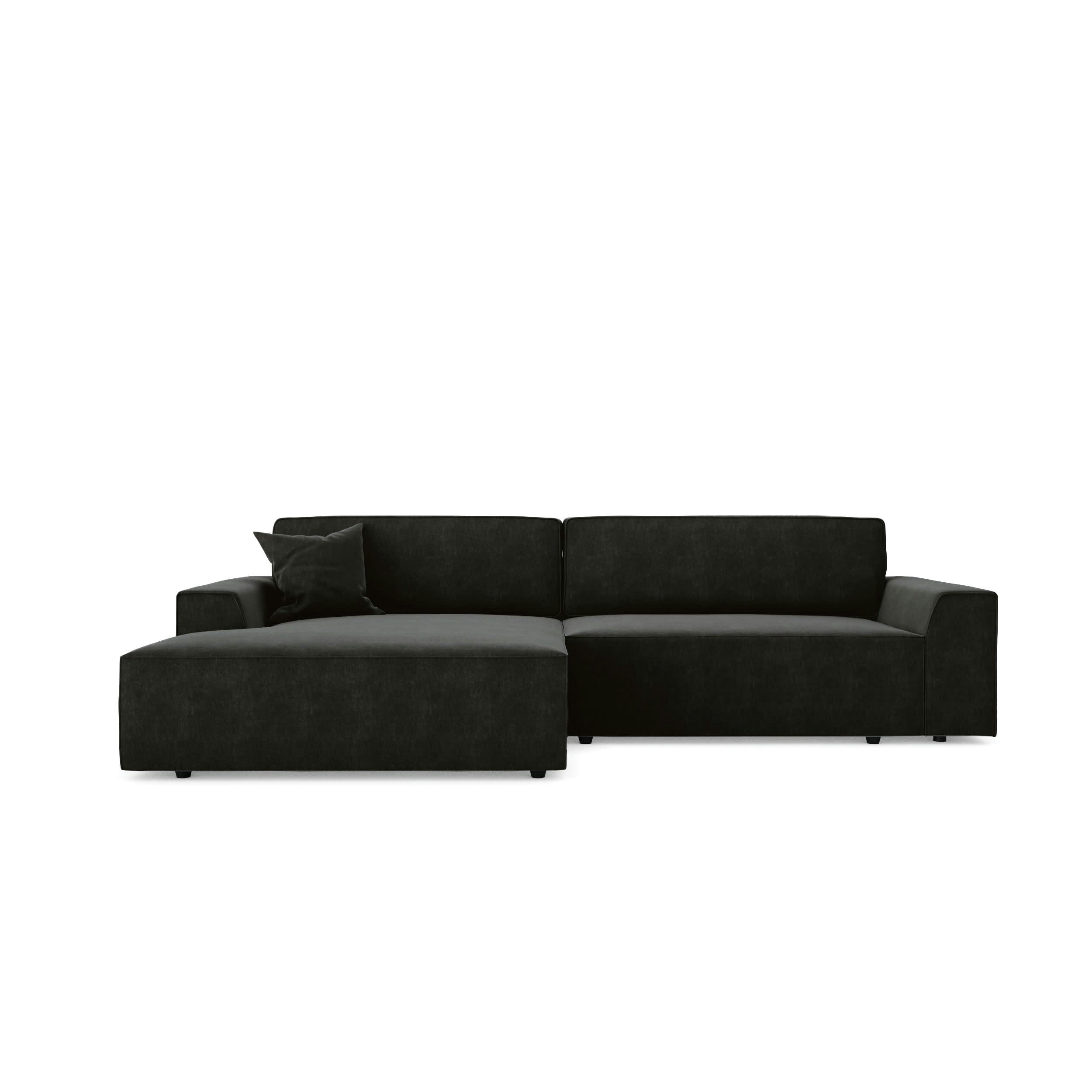 ELIOTT - Canapé angle gauche convertible coffre velours noir 300x174cm