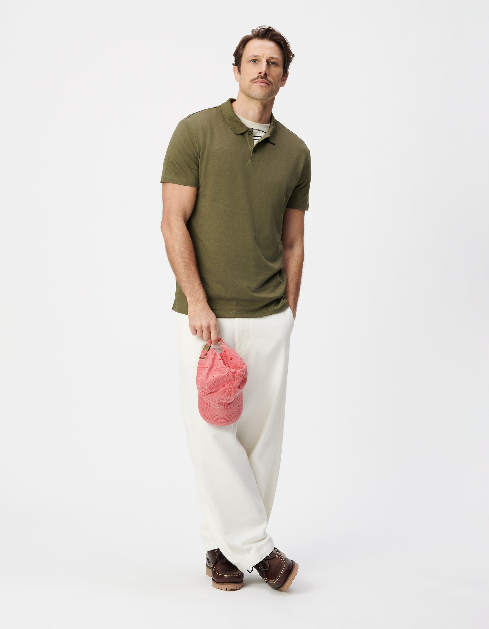 Polo manches courtes kaki coton modal Homme