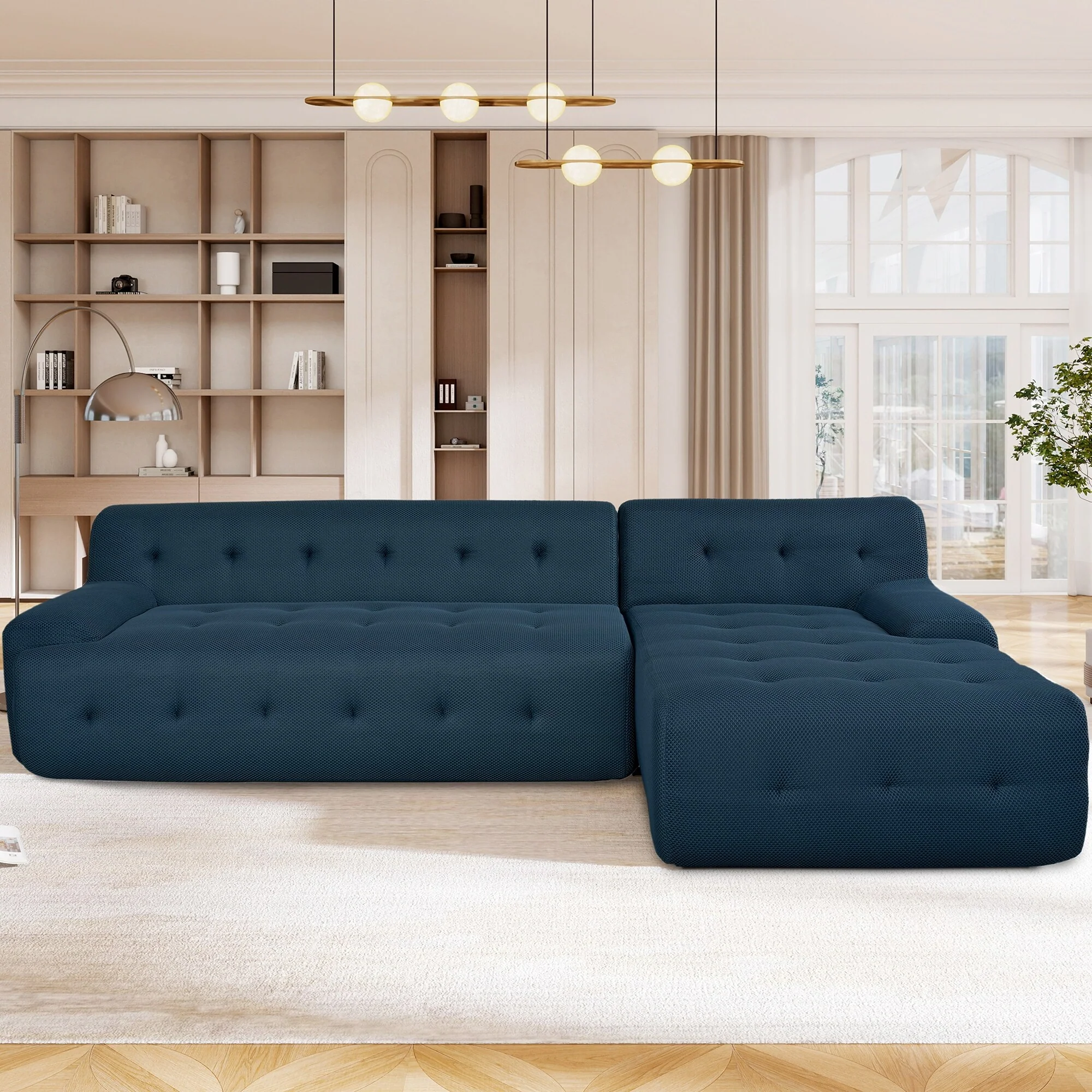 Sectional Sofa Minimalist Modular Couch, 3 Seat Modern Sofa Upholstered Deep Seat Couches Livingroom Lounge Couches
