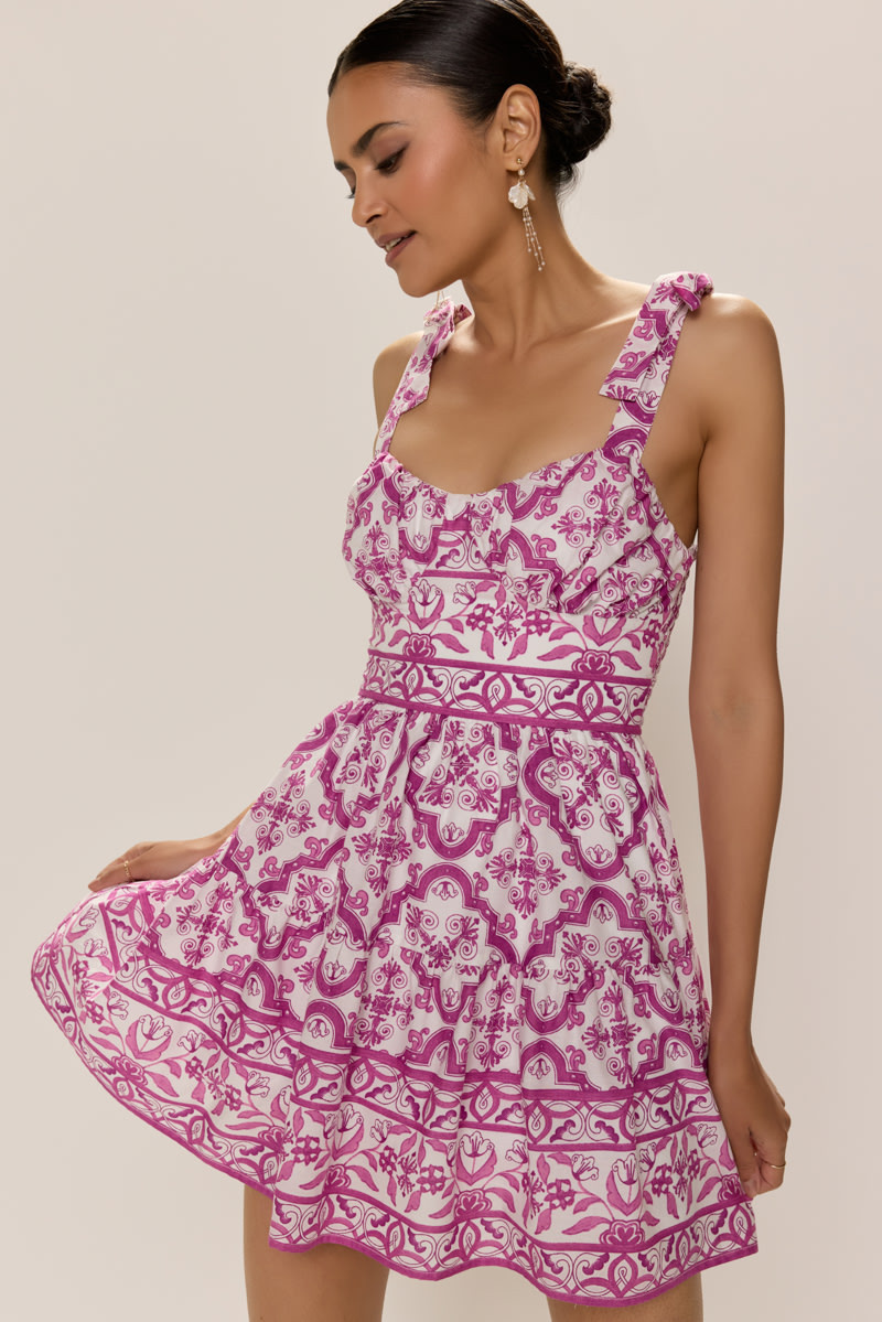 Brittany Printed Tie Strap Mini Dress