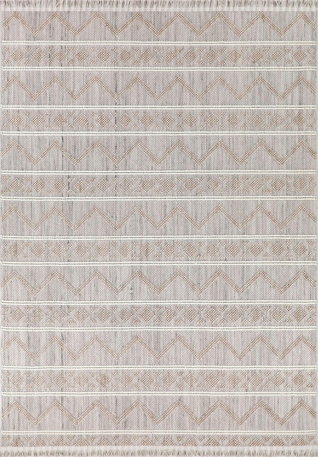 BALI - Tapis à franges  motif en relief beige 120x160