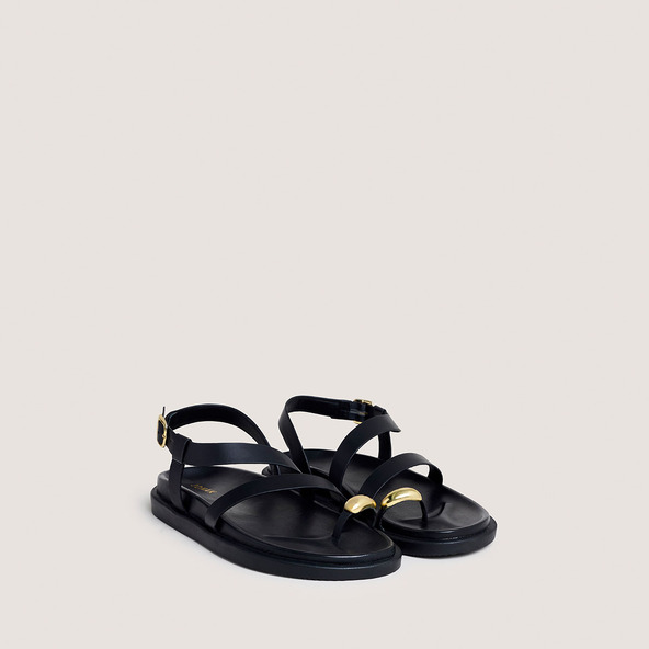 Sandales à détails dorésen cuir noir | WEPS