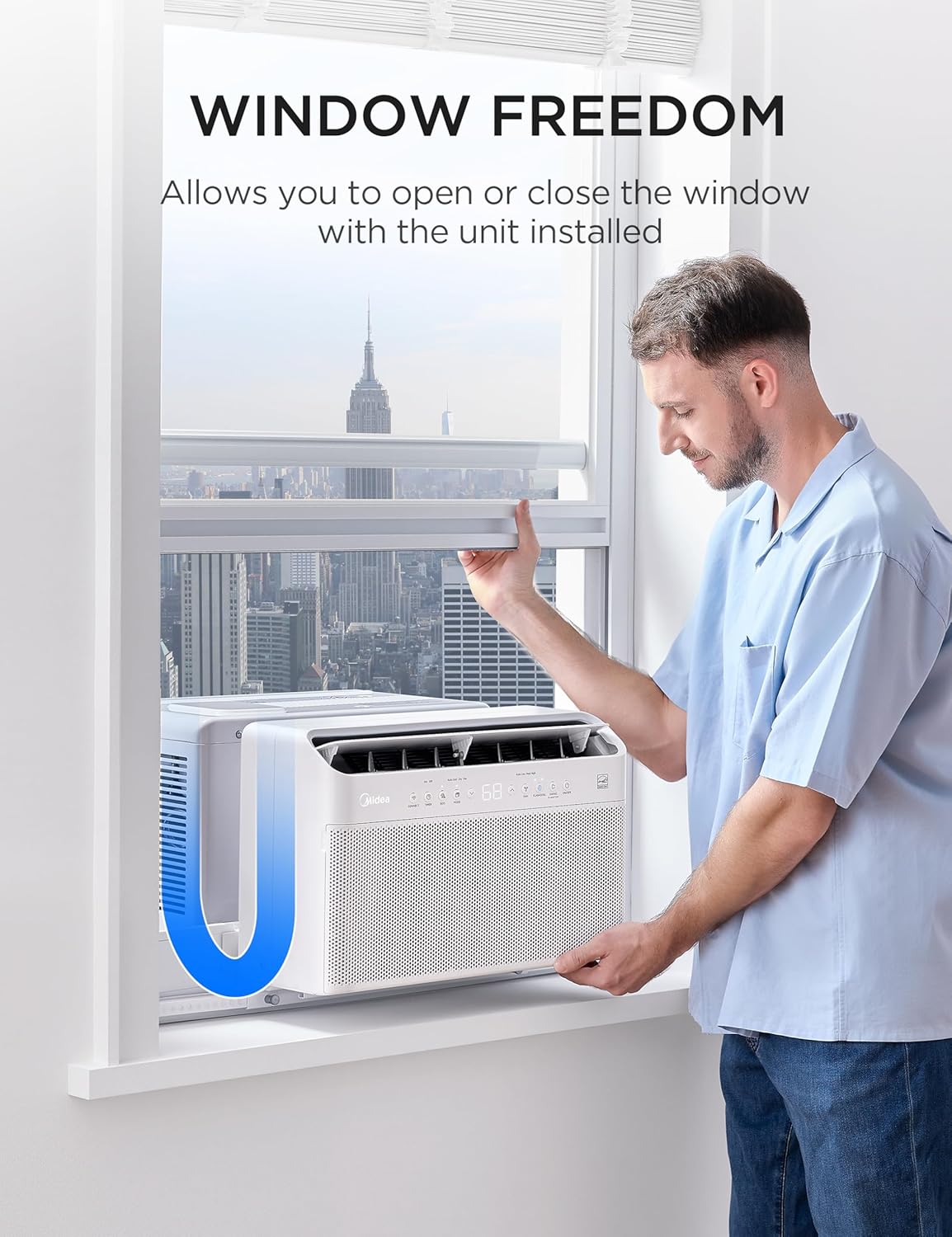 Midea 12,000 BTU U Shaped Smart Inverter Window Air Conditioner - Cools 550 Sq Ft, Ultra Quiet with Open Window Flexibility - Alexa/Google Assistant Compatible - 35% Energy Savings, Remote (Updated)