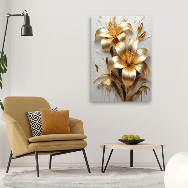 Feeby Obraz na płótnie, Złote Kwiaty Glamour Malowane 40x60