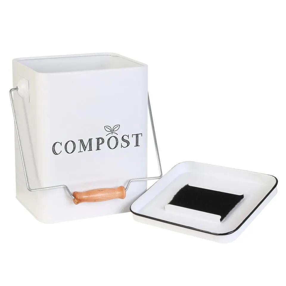 Home deco factory afvalbakje voor aanrecht - 5L - wit - compost