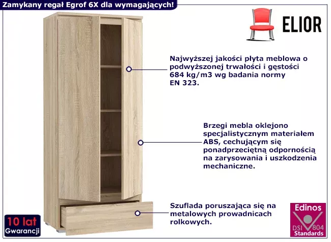Regał z szufladą i zamykanymi 4 półkami dąb sonoma - Luvian