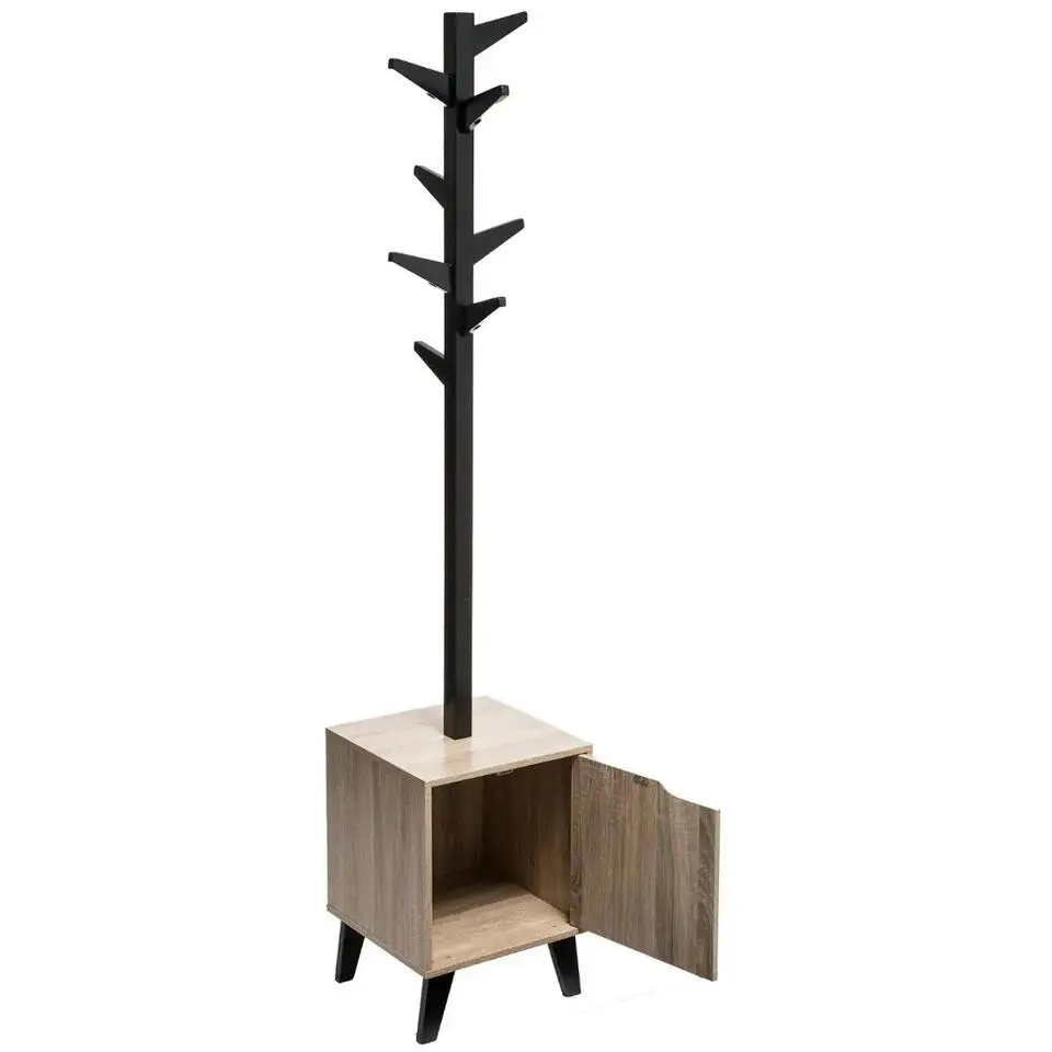 5Five kapstok - beige/zwart - MDF hout - 8 haaks - 34 x 32 x 168 cm