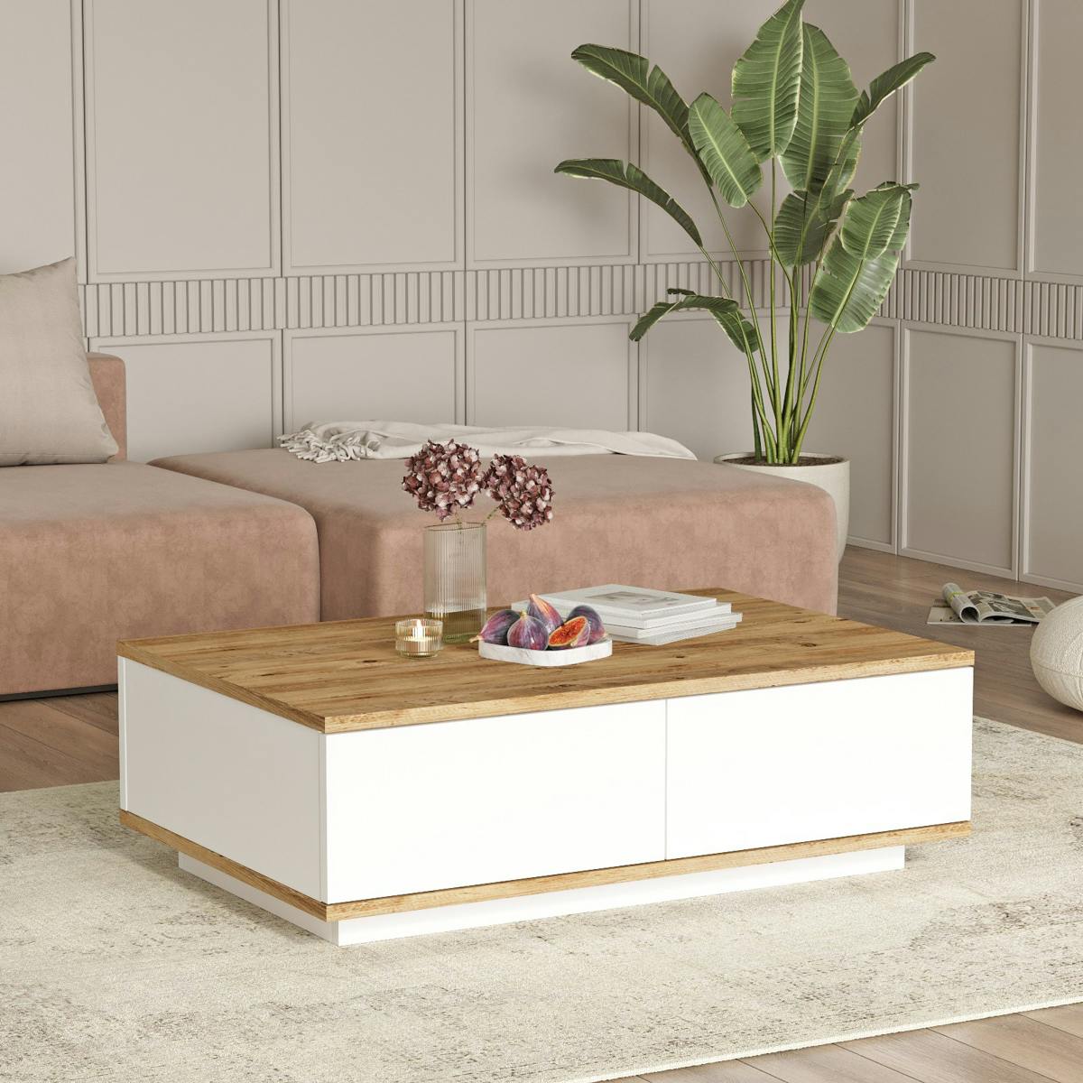 Table basse scandinave, 2 niches de rangement fermées MARFA