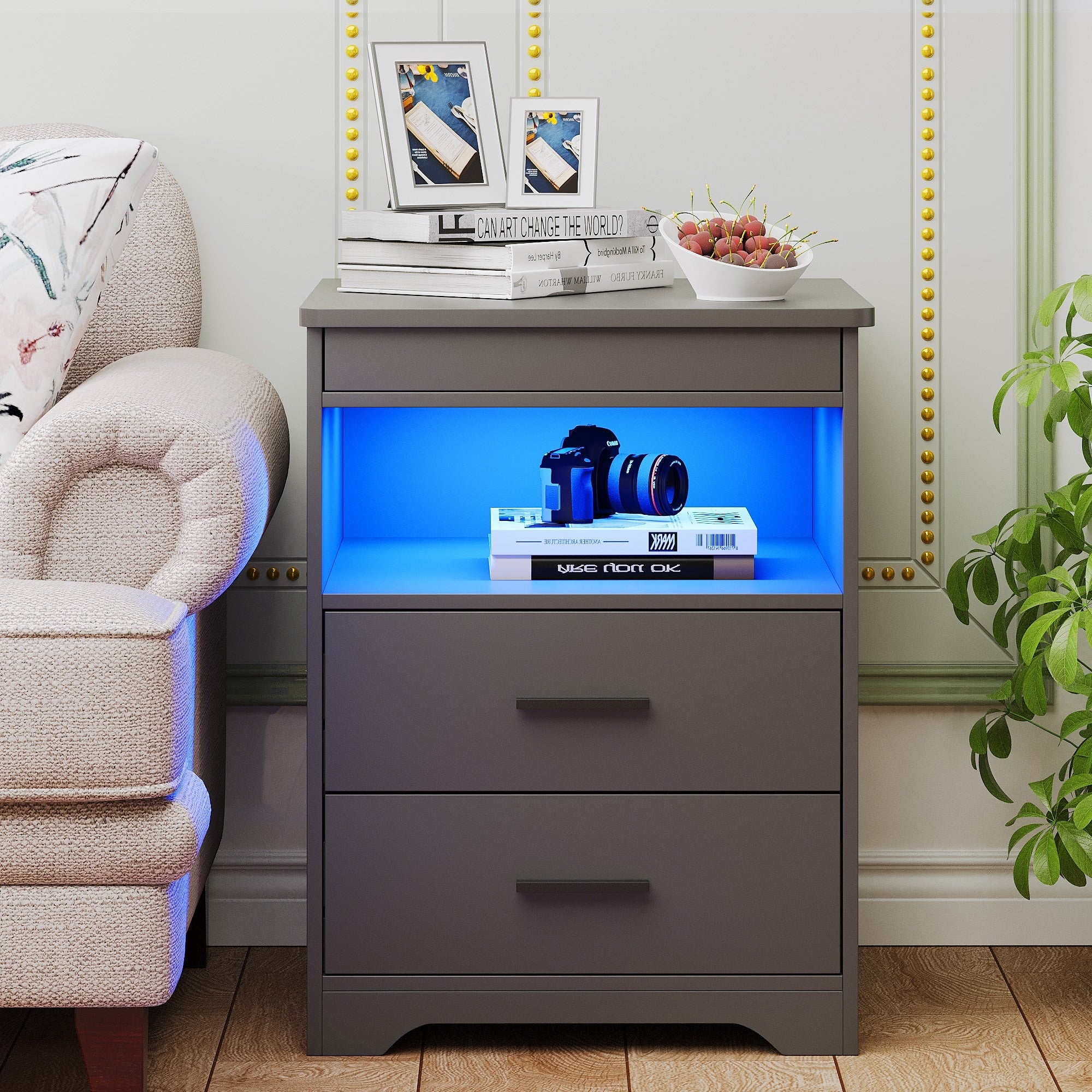 2 Drawer Nightstand With Light