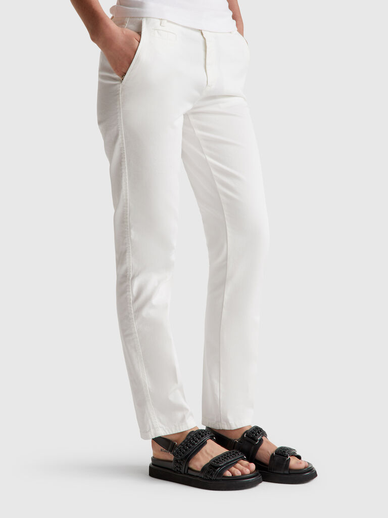 Cream white slim fit cotton chinos