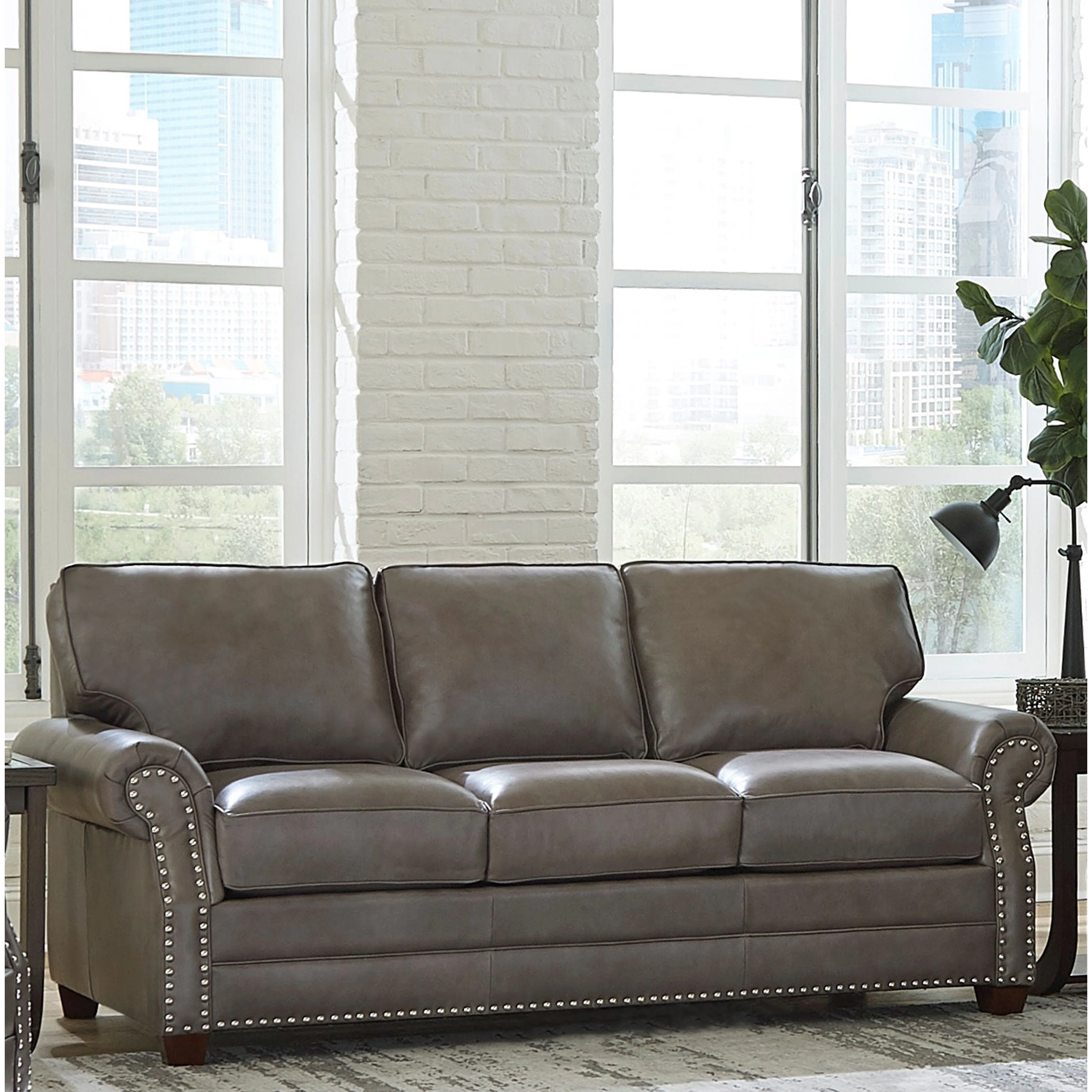 Vernon Top Grain Leather Upholstered Nailhead Trim Sleeper Sofa