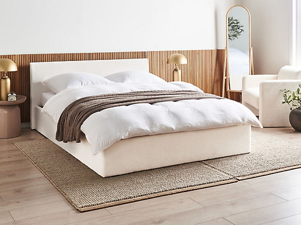 Lit ottoman Bouclé ORBEY 160 x 200 cm Blanc cassé