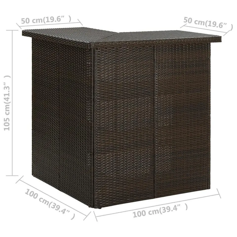 vidaXL - Tuinbarset met L-vormige bartafel - Bruin Poly Rattan - 4 St.