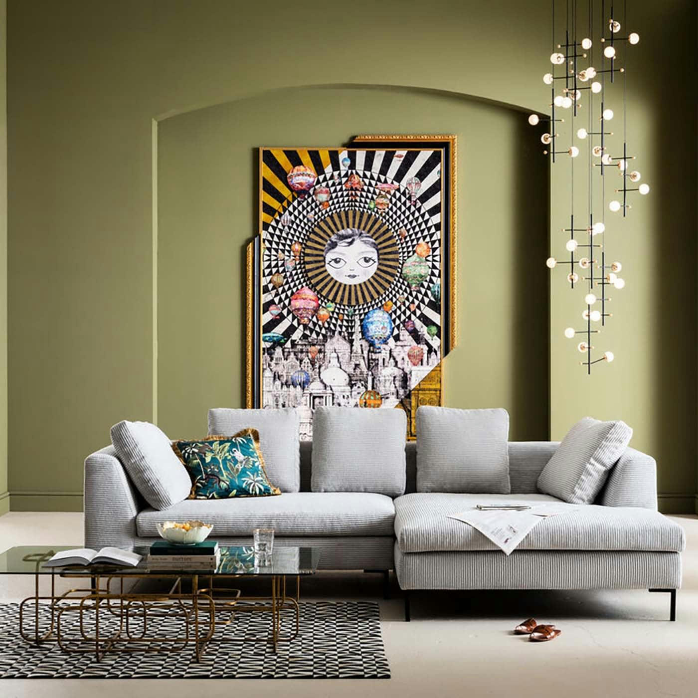 GIANNA CORD - Canapé d'angle droit 4 places en tissu côtelé gris