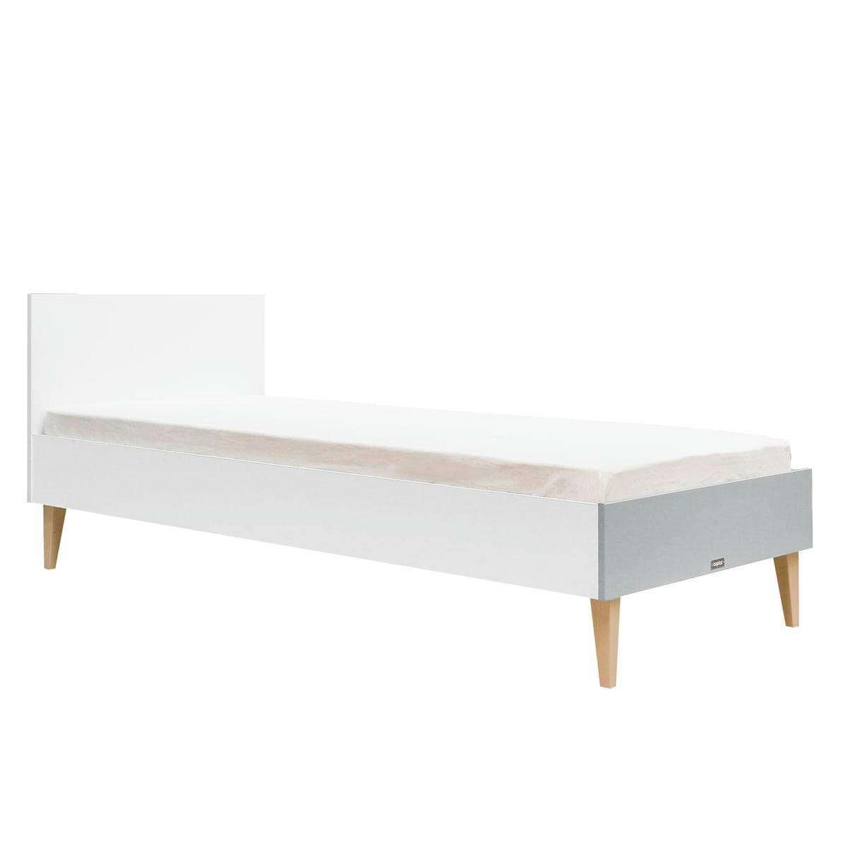 EMMA - Lit 90x200 excl. sommier en MDF et hêtre blanc