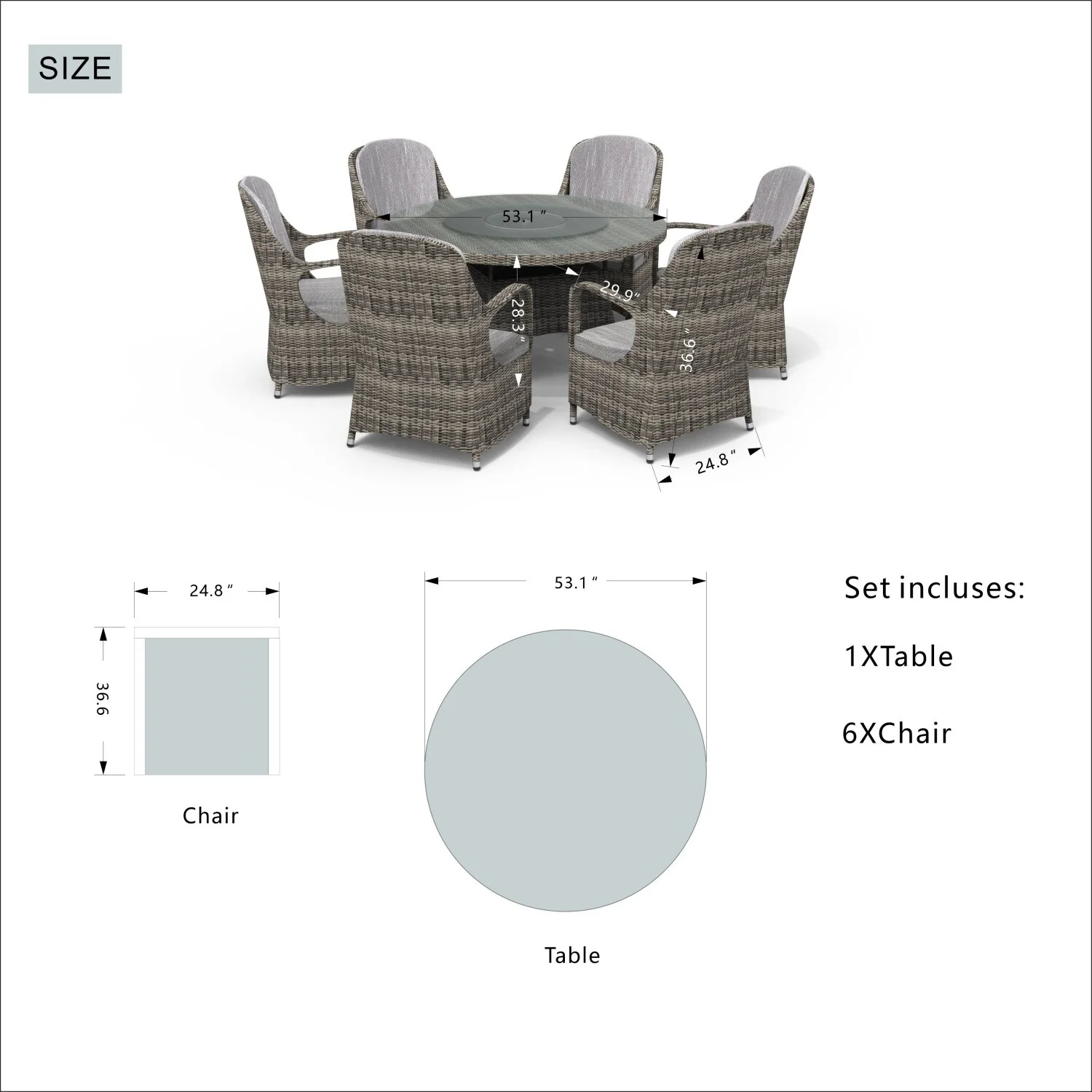 7-piece Outdoor Dining Set Round Table with Chairs