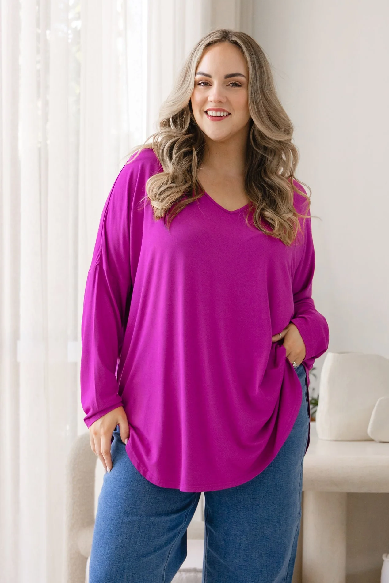 Jasper Jersey Top in Fuchsia